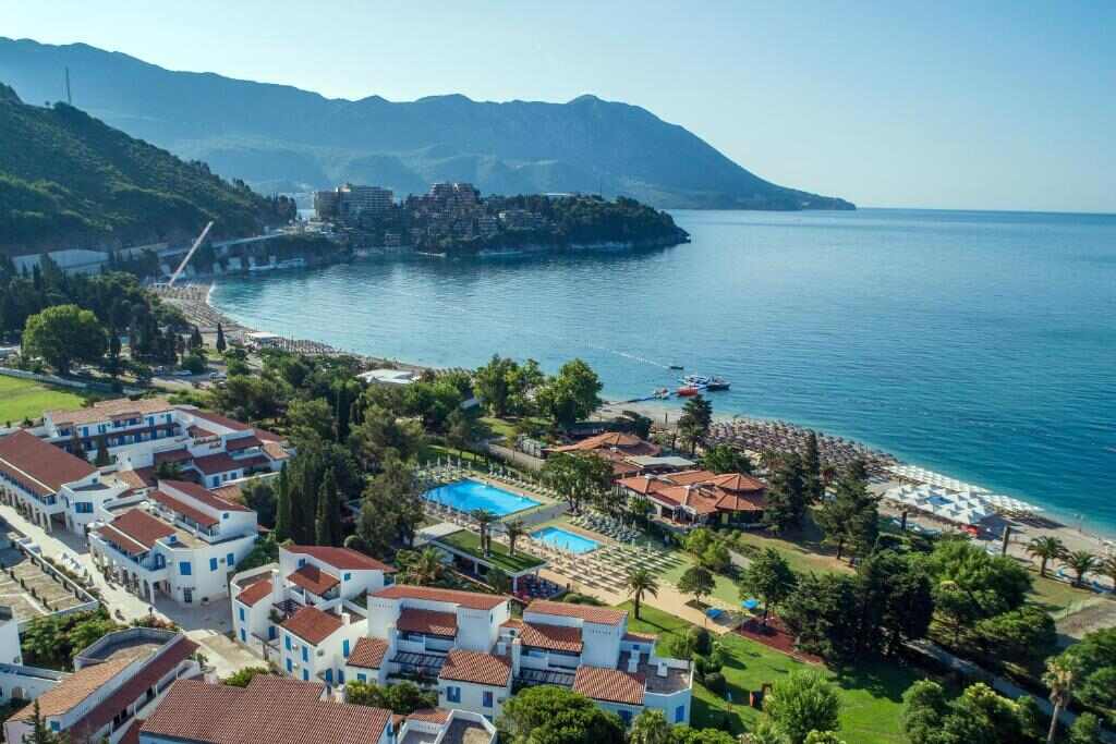 Aerial view of Hotel Aleksandar and the Adriatic coast in Budva